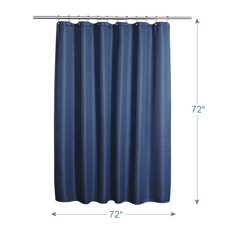 AmazerBath Waffle Shower Curtain, Navy Blue Fabric Shower Curtain with