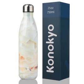 Konokyo Insulated Water Bottles,25 oz Double Wall Stainless Steel Vacumm Metal Flask for Sports Travel,Marble Jade