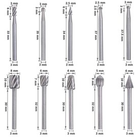 Saipor 5pcs 1/4" Shank Rotary Rasp File Burr Set Woodworking Chisel Shaped Rotating Embossed Grinding Head and 10pcs 1/8" Shank HSS Routing Router Bits Burr Wood Carving Drill Bits Set