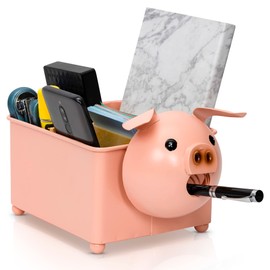 Made Easy Kit Desk Organizer, 1-5 Module Compartments - Storage for Stationery Supplies, Accessories, brushes - Home, Office, School, Dorm, Studio - Build in Pen & Pencil Holder (Pink Pig)