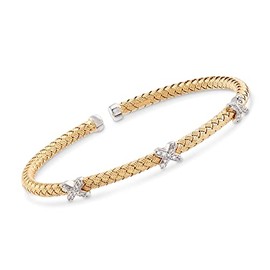 Charles Garnier "Bassano" .25 ct. t.w. CZ X Station Cuff Bracelet in 2-Tone Sterling Silver. 7 inches