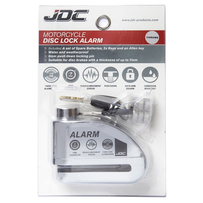 JDC Motorcycle Brake Disc Lock Alarm Jaws Chrome