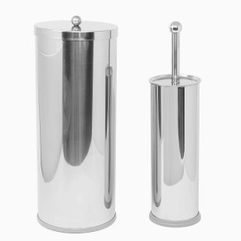 Stainless Steel Toilet Paper Canister and Toilet Brush Case Set (Set of 2)