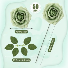 Luinabio 50 Pcs Artificial Foam Rose Flowers Faux Bouquet with Leaves and Stems for DIY Wedding Bouquets Centerpieces Bridal Shower Party Valentine Home Decorations (Gradient Green)