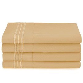 Clara Clark Premier 1800 CollectionÂ Soft Pillowcase Set Double Brushed Microfiber Hypoallergenic Hotel Luxury Pillow Covers, 4 Standard, Camel Gold