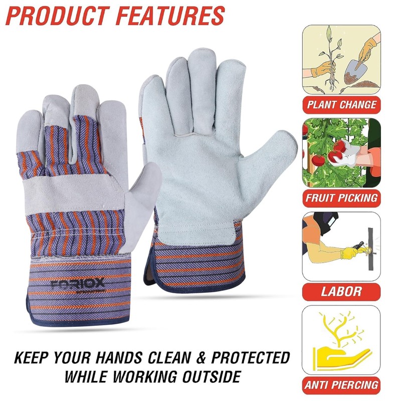 Foriox International Split Leather Work Gloves, 1, 3, 5 Pairs