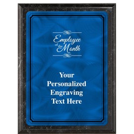 Crown Awards 6"X8" Blue Metal Plate Employee of The Month Plaque, Customized Employee of The Month Black Marbleized Finish Plaque Award with Your Text Blue Plate