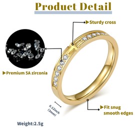 Purity Rings for Women, 3Pcs Thin Stackable Rings, Silver Cross Ring for Women, Dainty 14K Plated Gold Ring for Women Size 5-11 (Gold Cross Ring, 10)