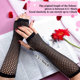 2 Pairs Long Fishnet Gloves Black Fingerless Mesh Gloves 80s Mesh Gloves Arm Warmer Gloves for Women Girls 80s Costume Accessories Party Accessories Black One Size