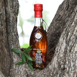 Extra Virgin olive oil with chili pepper, KORVEL, glass bottle Amphora 250 ml, 8.45 fl oz