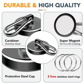 MIKEDE Magnetic Hooks Heavy Duty, 110LBS+ Strong Neodymium Magnets with Swivel Carabiner Hook, Black Magnetic Hangers Magnet Hooks for Locker, Home, Cruise Cabin, Office - 10 Pack