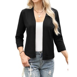 Aottori Bolero Women's Festive Elegant Short Cardigan Short Jacket Bolero Jacket 3/4 Sleeves Lightweight Summer Jacket Short Jacket for Evening Dresses, black, M