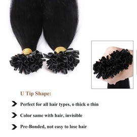 16 inch Pre Bonded Human Hair Extensions 1g 50 Strands 100% Remy Keratin Nail U Tip Real Hair Extensions Straight Natural (#1 Jet Black,50g)