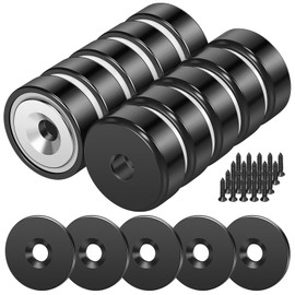 Wukong 10 Pieces Black Magnets 20 X 7 mm Force 22 Lbs, Strong Magnet with Countersunk Hole and Steel Capsule, Tiny Magnets with 10 Mounting Screws for Whiteboards Refrigerator Kitchen Workplace