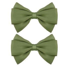Green Hair Bows Clip for Girls Women Small Thick Silky Satin Ribbon Bowknot Alligator Clips Christmas Birthday Hair Accessories for Children Kids Cheer Bows 2 PCS