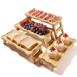 4 Tiered Serving Tray for Party Pine Wood Foldable Tiered Tray Stand