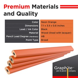 GRAPHITE Hard Lead Carpenter Pencils Bulk - (1) Pack of 12 Pieces Lumber Wooden Pencil #2 (HB) - Neon Orange
