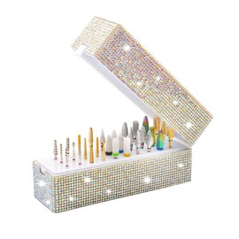 CGBE 30-Slot Nail Drill Bit Holder with Rhinestones, Dustproof Nail Bit Organizer Case for Nail Tech, Portable Sparkly Nail Drill Bits Storage Box for Nail Art Tools (Not Inlcude Drill Bits)