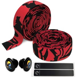 TOPCABIN 2 Rolls Bicycle Handlebar Tapes Camouflage Series Comfort GEL Road Bike Handlebar Tape Bike Bar Tape with Reflective Bar Plugs ((a pair) Red)
