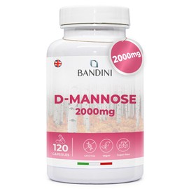 Bandini® D-Mannose for Cystitis 2000 mg - Pure High Strength D Mannose - 120 Capsules - Food Supplement for Wellbeing and Support of The Urinary Tract & Bladder Health - 100% Vegan & GMO Free