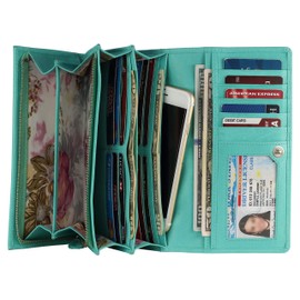Mou Meraki Women RFID Blocking Genuine Leather Bifold Wallet-Clutch For Women-Shield Against Identity Theft (AQUA)