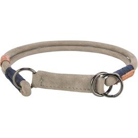 TRIXIE Zug-Stopp BE Nordic Dog Collar Made of Leather S-M Grey - Comfortable Dog Collar for Small and Medium Dogs with Pull Control - Robust & Elegant - 17120