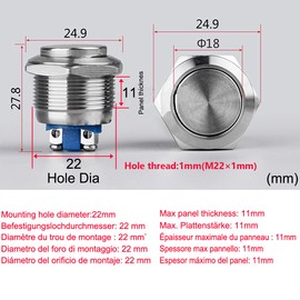 GUUZI Pack of 4 22 mm 2A 12V/24V/125V/250V Waterproof Momentary Push Button with Screw Terminals, Stainless Steel Push Button (High Head)