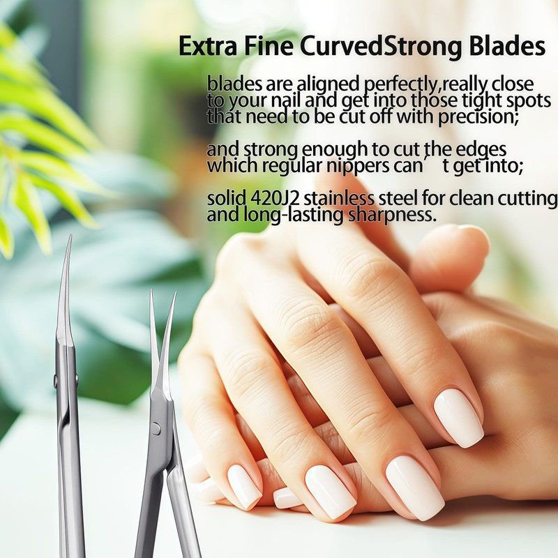 XGIZMOO Cuticle Scissors Extra Fine Curved Blade,Precise Stainless Steel Long