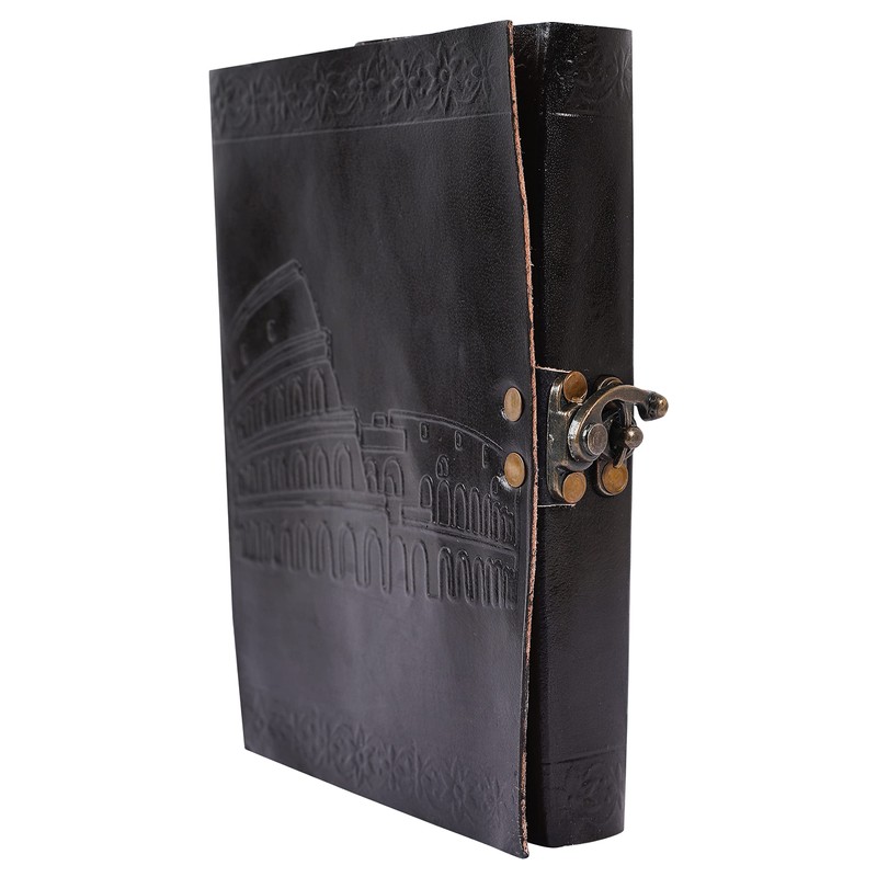 OVERDOSE Colosseum Black Leather Journal - Handmade Notebook for Students,