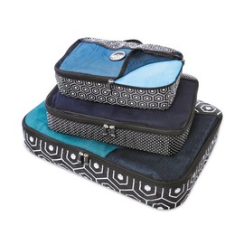 Austin House Travel Essentials Packing Cubes For Luggage — Set Of Three To Organize Your Suitcase, With Mesh Ventilation And Carry Handle, Zippered, Washable — Black And White Print