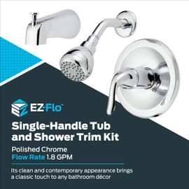 EZ-FLO Contemporary Single-Handle Tub and Shower Trim Kit with Slip-on Diverter and Shower Head, Chrome, 10575