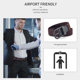 MACBORO Tsa Approved Hypoallergenic Nickel Free Non Metal Belt for Men Plastic Buckle Airport Friendly Elastic Stretch Braided Golf Brown Belt