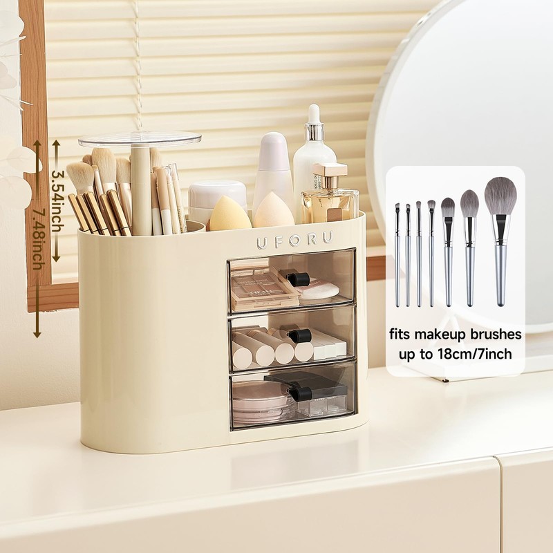 UFORU Makeup Organizer with Pop-Up Brush Holder for Dresser Vanity,
