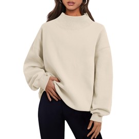 Trendy Queen Womens Oversized Sweatshirts Turtleneck Pullover Long Sleeve Hoodies Tops Fall Fashion Outfits 2025 Clothes Beige L