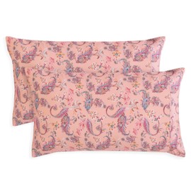 Elegant Comfort Ultra Soft Set of 2 Floral Print Pillowcases - 1500 Premium Hotel Quality Microfiber, Soft and Smooth Envelope Closure 2-Piece Pillow Covers - King, Paisley Coral