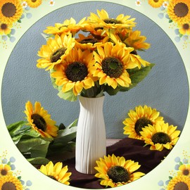 Riceshoot 20 Pcs Artificial Sunflowers 22'' Long Stem Large Single Flowers Fake Sunflower Bulk for Tall Vase Home Wedding Birthday Party Bouquet Outdoor Indoor Spring Summer Fall Decor