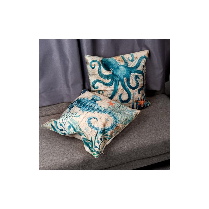 Philo Fun 4-Pack Nautical Pillow Covers 20x20 Inches - Sea