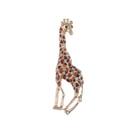 Alilang Golden Tone Clear Crystal Colored Rhinestones Brown Giraffe Spotted Brooch Pin