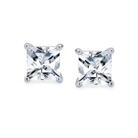 1CT Square Cubic Zirconia Solitaire Brilliant Cut Princess CZ Stud Earrings For Women Men Gold Plated Sterling Silver 6MM