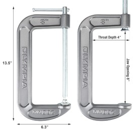Olympia Tools Heavy Duty Cast Iron C-Clamps with 8-Inch Jaw Opening and 4-Inch Throat, 3 Pack