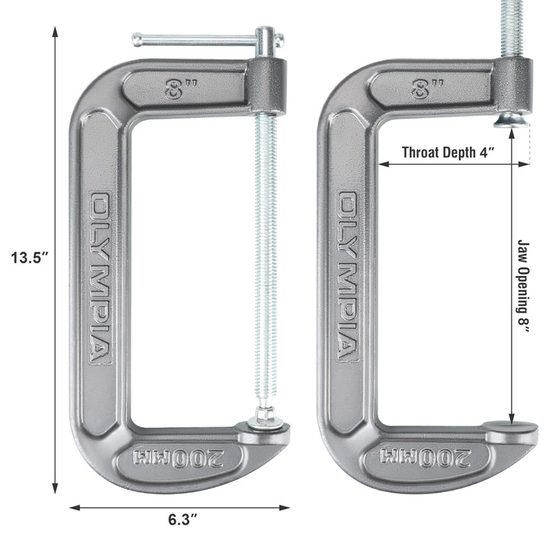 Olympia Tools Heavy Duty Cast Iron C-Clamps with 8-Inch Jaw
