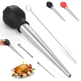 Large Turkey Baster, Stainless Steel Baster Tool for Cooking with Cleaning Brush and Marinade Tools, Professional Turkey Baster Syringe for Oiling and Marinating Turkey, Beef, Pork, Fish(10.9Inch)