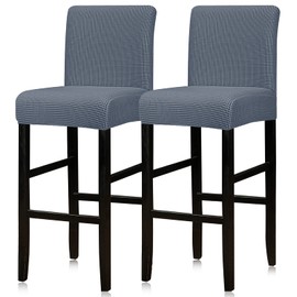 Lellen Reusable Pub Counter Stool Chair Covers Slipcover Stretch Removable Washable Dining Room Chair Covers Set of 2（Grey Blue）