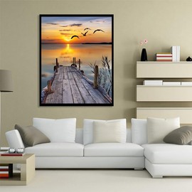 Yimofy Seaside Scenery Diamond Painting Kits for Adults, 5D DIY Full Drill Sunset Diamond Art for Home Wall Decor 12 x 16 Inches (Wooden Bridge)