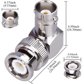 CABLEPELADO BNC Angled Male to Female Adapter Easy and Secure Connection in Tight Spaces for CCTV Cameras, Audio Equipment and Signal Testing, 50Ω Right Angle RF Adapter