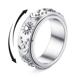 Magitaco Stainless Steel Spinner Rings Fidget Band Rings Moon Star Flower Butterfly Anxiety Rings for Women Men