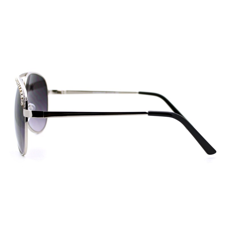 Rhinestone Top Aviator Sunglasses Womens Fashion Eyewear UV 400 Silver