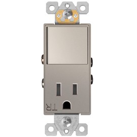 ENERLITES Switch and Outlet Combo, Combination Decorator Paddle Switch 15A/120VAC with Tamper-Resistant Receptacle Outlet 15A/125VAC, Residential/Commercial Grade, UL Listed, 68625-TR-NK, Nickel