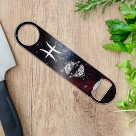 Pisces Fish Zodiac Sign Horoscope in Space Stainless Steel Vinyl Covered Flat Bartender Speed Bar Bottle Opener