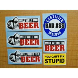 Unbranded/Generic WILL WELD FOR BEER Funny Hard Hat Welding Helmet Stickers | Decals Welder Labels